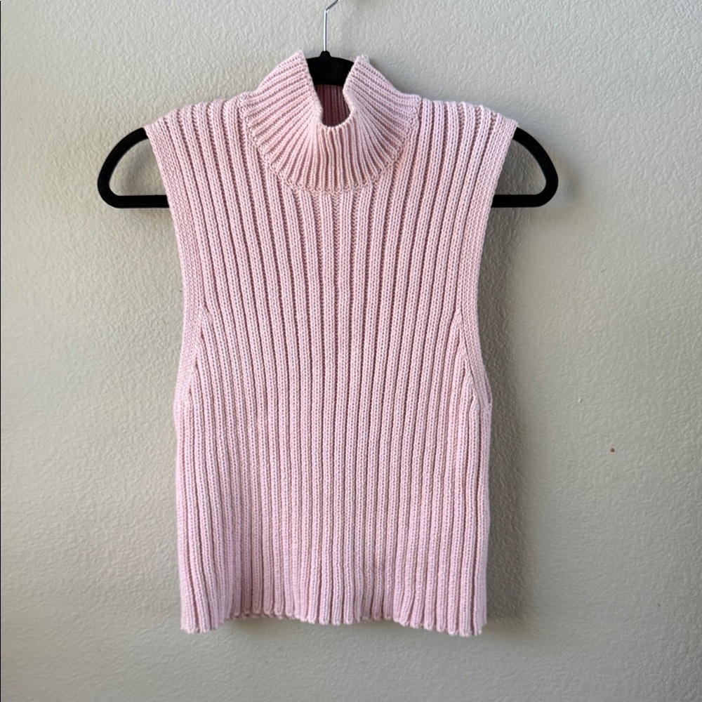 Zara Light Pink Ribbed Sleeveless Turtleneck Sweater